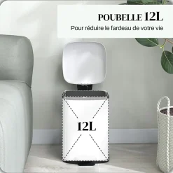 Poubelle de cuisine 12L - poubelle à pédale compartiment seau amovible - acier inox. blanc