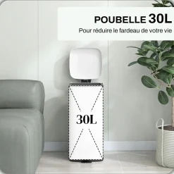Poubelle de cuisine 30L - poubelle à pédale compartiment seau amovible - acier inox. blanc