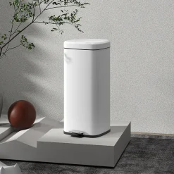 Poubelle de cuisine 30L - poubelle à pédale compartiment seau amovible - acier inox. blanc