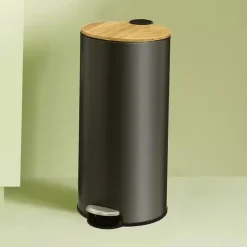 Poubelle de cuisine 30L Modern Color 5Five noir et bambou