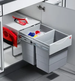 Poubelle de cuisine tri sélectif 2 bacs encastrable 40L (20+20) Hailo Raumspar Tandem + Kit Balayette
