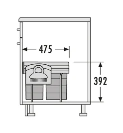 Poubelle de cuisine tri sélectif 2 bacs encastrable 40L (20+20) Hailo Raumspar Tandem + Kit Balayette