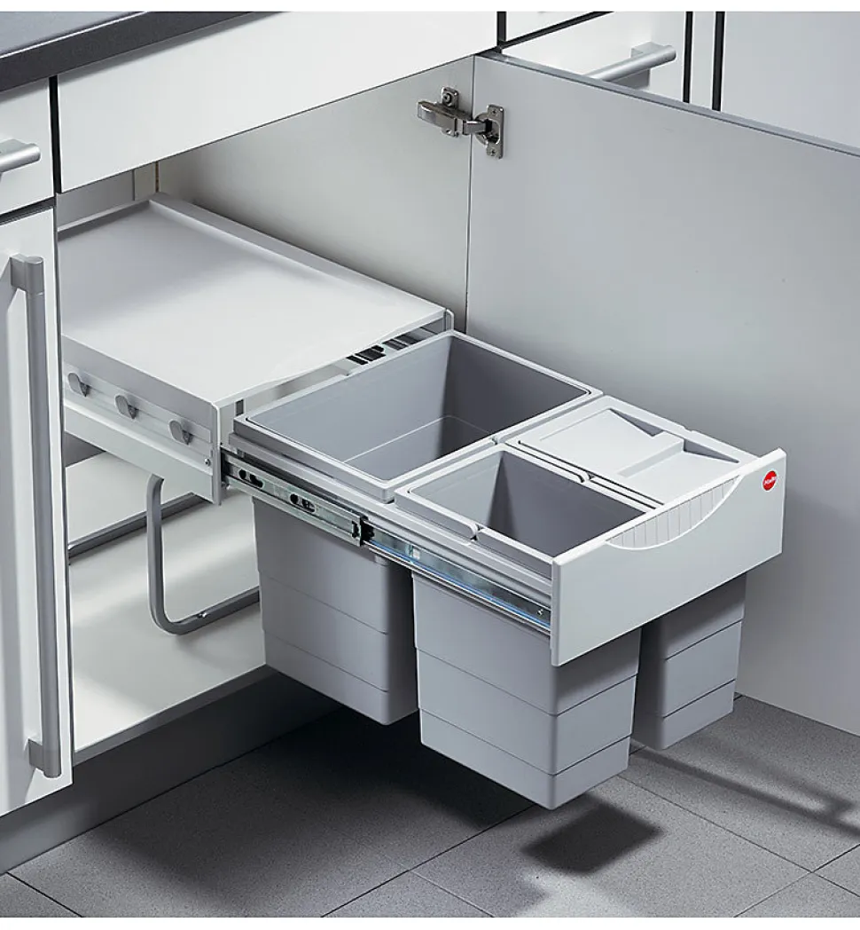 Poubelle de cuisine tri sélectif 3 bacs encastrable 35L (18+8.5+8.5) Hailo AS Raumspar Tandem