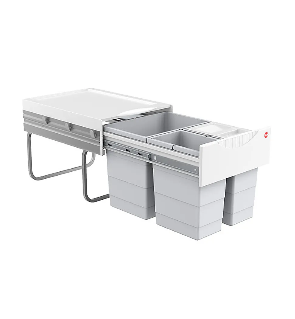 Poubelle de cuisine tri sélectif 3 bacs encastrable 35L (18+8.5+8.5) Hailo AS Raumspar Tandem
