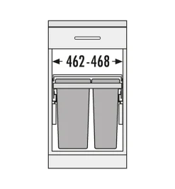 Poubelle de cuisine tri sélectif 2 bacs encastrable 49L (30+19) Hailo Euro Cargo S