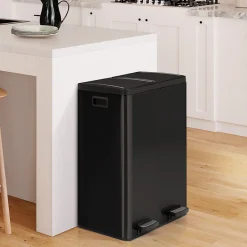 Poubelle de cuisine tri sélectif 2 x 30L noir 2 seaux amovibles et pédales en métal