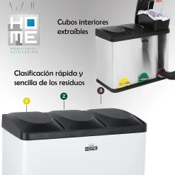 Poubelle de recyclage WellHome 45 L à 3 compartiments, recyclage des déchets