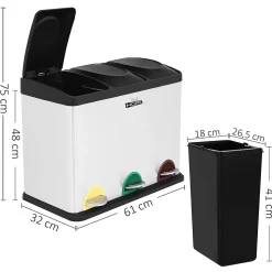 Poubelle de recyclage WellHome 45 L à 3 compartiments, recyclage des déchets