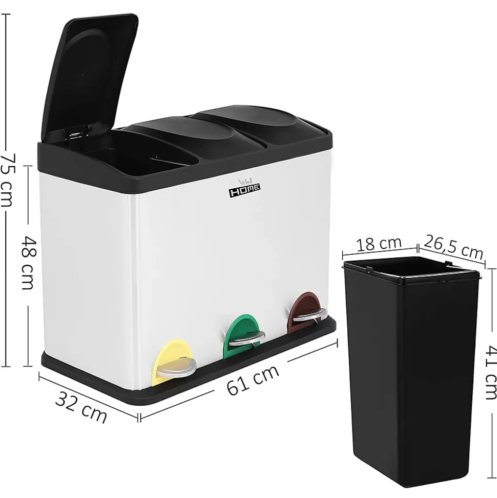 Poubelle de recyclage WellHome 45 L à 3 compartiments, recyclage des déchets