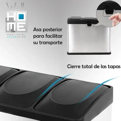 Poubelle de recyclage de 45 L à 3 compartiments - Grande capacité