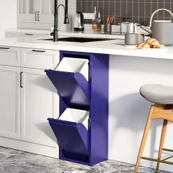 Poubelle de recyclage murale Sollentuna 2 x 14l bleu nuit en.casa