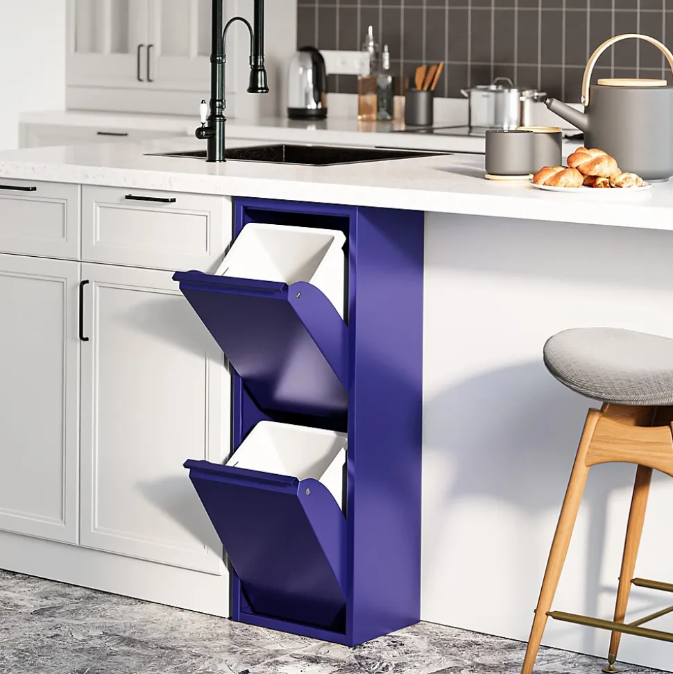 Poubelle de recyclage murale Sollentuna 2 x 14l bleu nuit en.casa