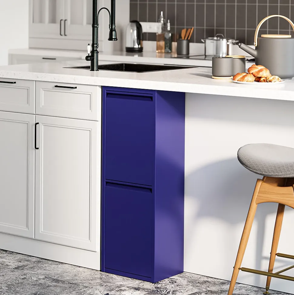 Poubelle de recyclage murale Sollentuna 2 x 14l bleu nuit en.casa