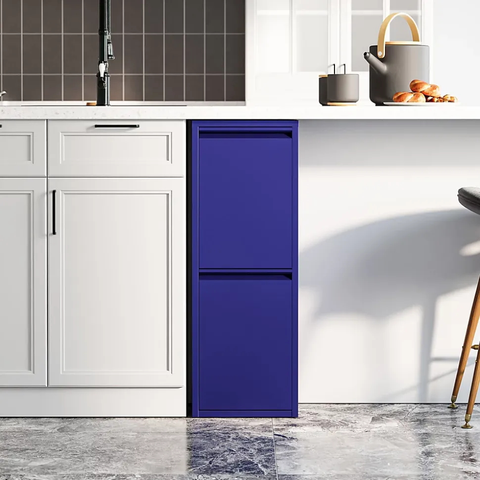 Poubelle de recyclage murale Sollentuna 2 x 14l bleu nuit en.casa