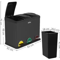 Poubelle de recyclage noire WELL HOME 45 L 3 compartiments avec 20 sacs poubelles à fermeture automatique de 20 L