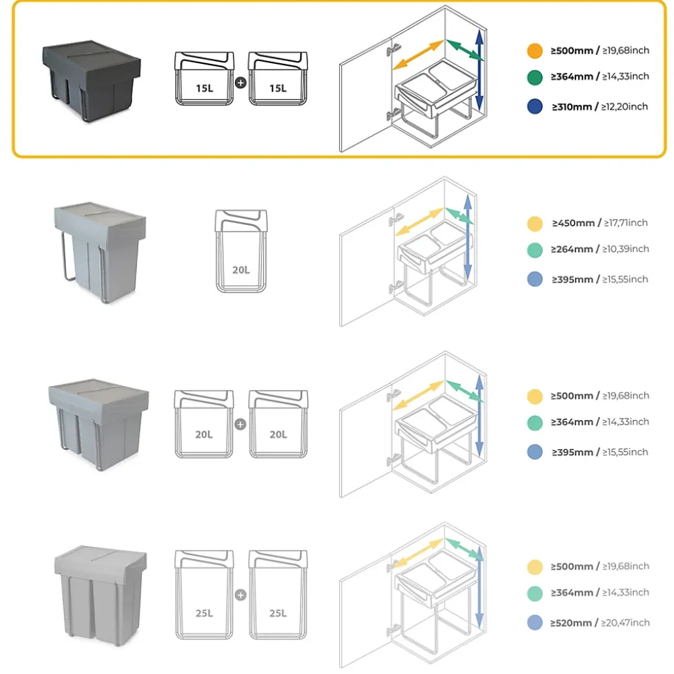 Poubelle de recyclage pour la cuisine 2 bacs de 15 litres Cook