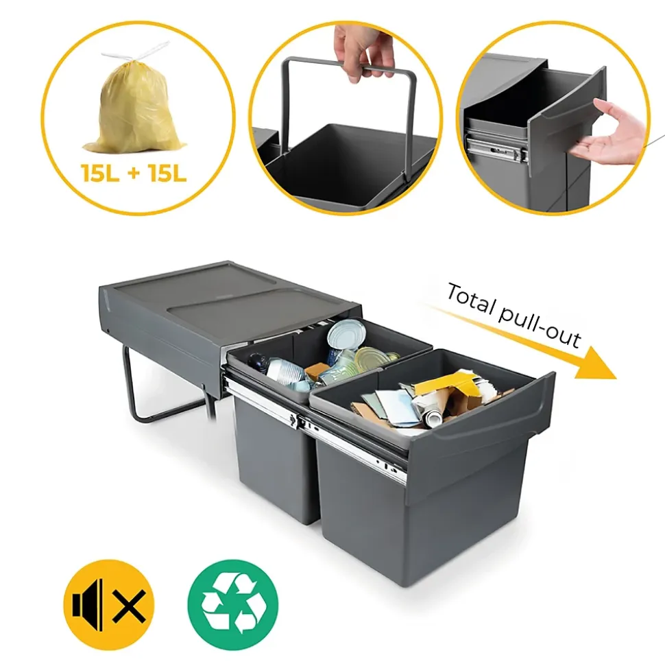 Poubelle de recyclage pour la cuisine 2 bacs de 15 litres Cook