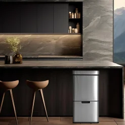 Poubelle de recyclage WELLHOME 67 L, 2 compartiments (42 L + 25 L), ouverture par capteur, acier inoxydable, chrome