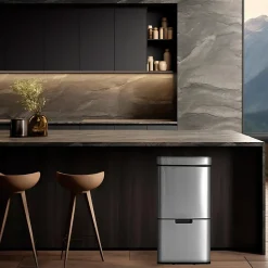 Poubelle de recyclage WELLHOME 62 L, 2 compartiments (37 L + 25 L), ouverture par capteur, acier inoxydable, chrome