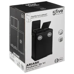 Poubelle de tri 2 compartiments noir mat 60L Five Simple Smart Ariana