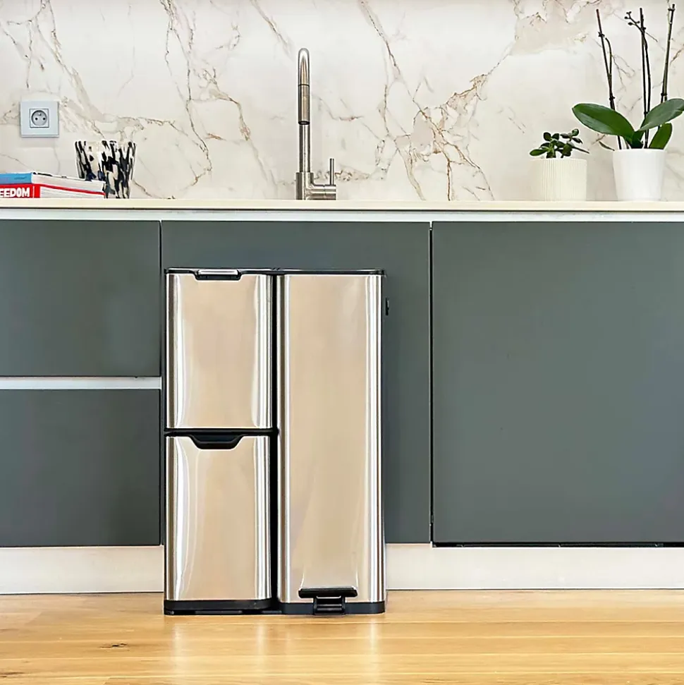 Poubelle de tri 3 compartiments Kitchen Move Haja inox 60 L