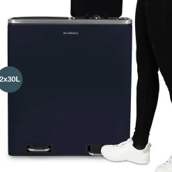 Poubelle de tri à pédale 2 x 30L, blue grey edition - 906