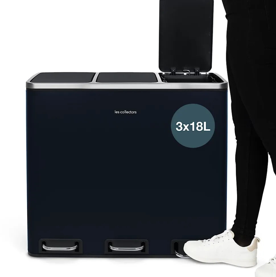 Poubelle de tri à pédale 3 x 18 L, midnight blue edition - 986