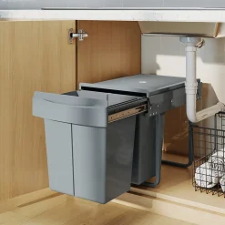 Poubelle de tri coulissante - 2 bacs amovibles avec poignée - 2 x 20L - métal PP gris