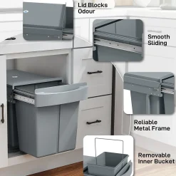 Poubelle de tri coulissante - 2 bacs amovibles avec poignée - 2 x 20L - métal PP gris