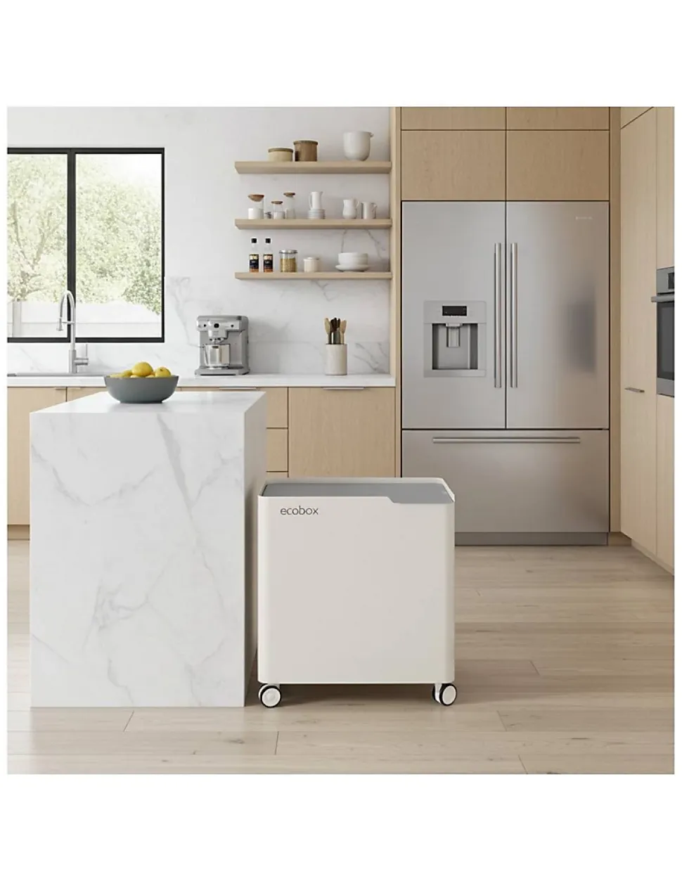 Poubelle de tri ECOBOX 60 L, Design compact sur roulettes