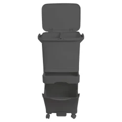 Poubelle de tri sélectif à pédale, roulettes et poignée triple compartiment. Noir anthracite, 42 L (24 L + 4 L + 14 L).
