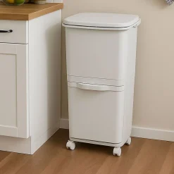 Poubelle de tri sélectif à pédale, roulettes et poignée avec double compartiments de 38L (24L + 14L).