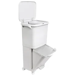 Poubelle de tri sélectif à pédale, roulettes et poignée avec double compartiments de 38L (24L + 14L).