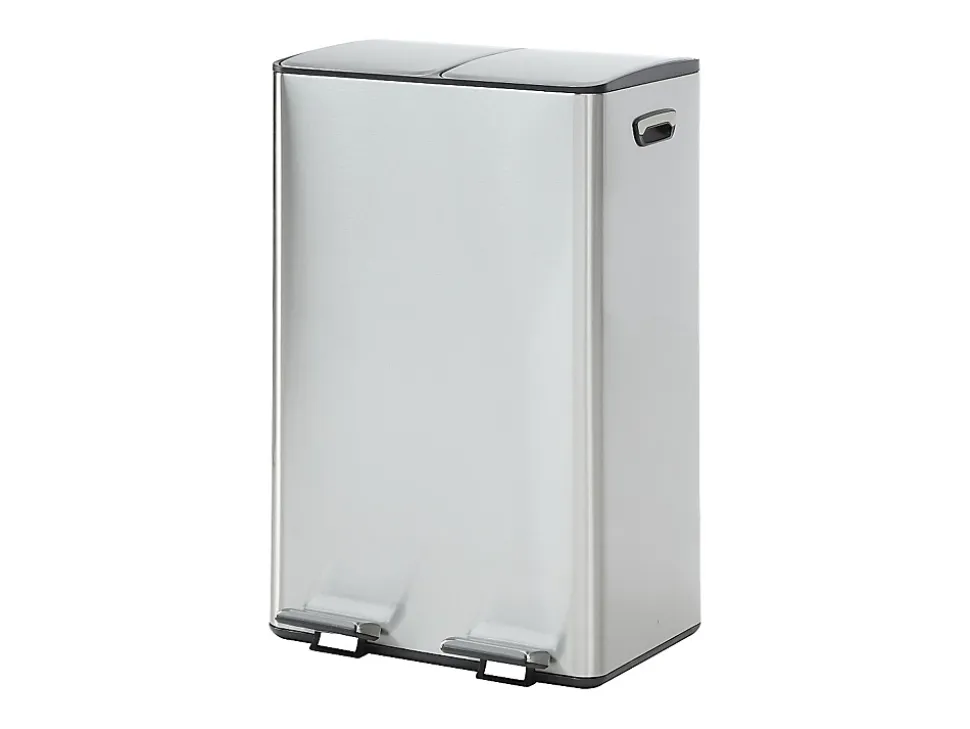 Poubelle de tri sélectif à pédales en inox - 2 bacs de 30L - Chrome - GANEM