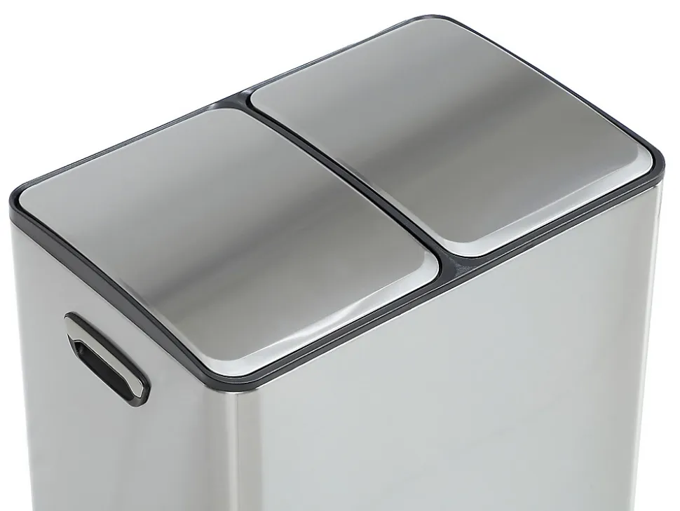 Poubelle de tri sélectif à pédales en inox - 2 bacs de 30L - Chrome - GANEM