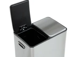 Poubelle de tri sélectif à pédales en inox - 2 bacs de 30L - Chrome - GANEM