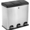 Poubelle de tri sélectif à pédale en inox 3 x 20 litres