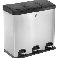 Poubelle de tri sélectif à pédale en inox 3 x 20 litres