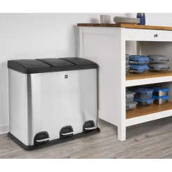 Poubelle de tri sélectif à pédale en inox 3 x 20 litres