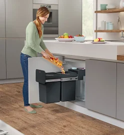 Poubelle de tri sélectif encastrable 28 litres (14+14) Hailo EcoLine Design L Duo