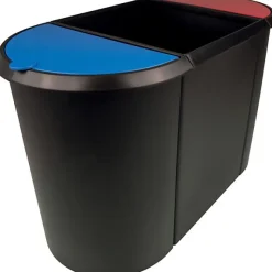 Poubelle de tri triple bac pour tri déchets et papier - Bleu