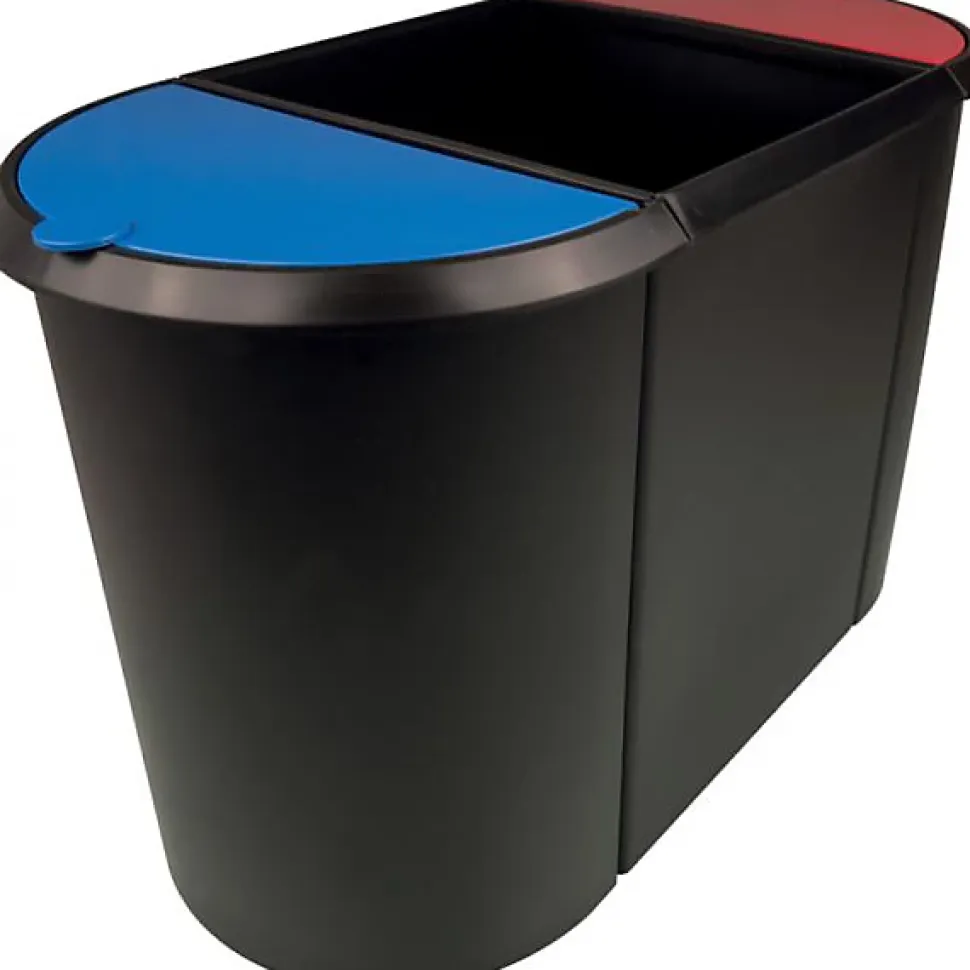 Poubelle de tri triple bac pour tri déchets et papier - Bleu