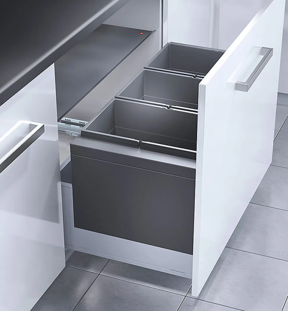 Poubelle encastrable 3 bacs pour meuble coulissant 90L (28+28+28) Hailo Triple XL