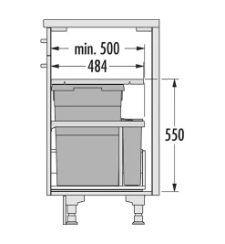 Poubelle encastrable 2 bacs pour meuble coulissant 45L (38+7) Hailo Euro Cargo