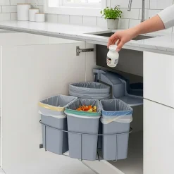 Poubelle encastrable Kollby 3 x 6L + 1 x 12L gris en.casa