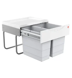 Poubelle encastrable tri sélectif 2 bacs 30L (18+12) Hailo Raumspar Tandem S Coloris - Gris