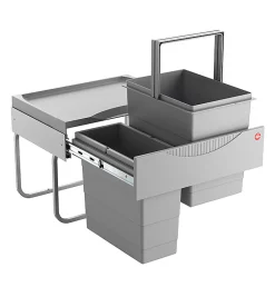 Poubelle encastrable tri sélectif 2 bacs 30L (18+12) Hailo Raumspar Tandem S Coloris - Gris