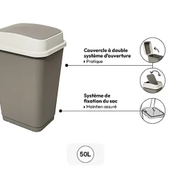 Poubelle 50L en plastique taupe - Beige- 5five