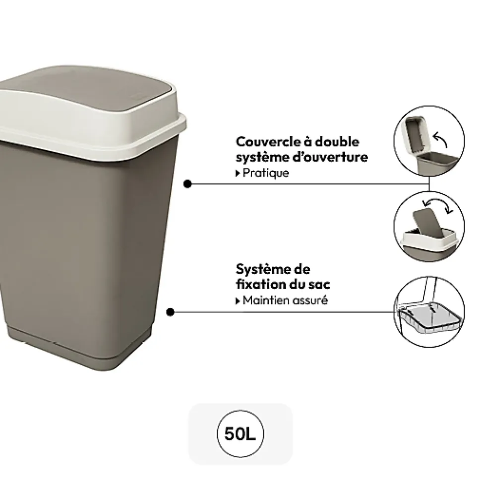 Poubelle 50L en plastique taupe - Beige- 5five