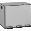 Poubelle manuelle tri selectif 3 bacs capacité totale 60L acier inox. brossé argent